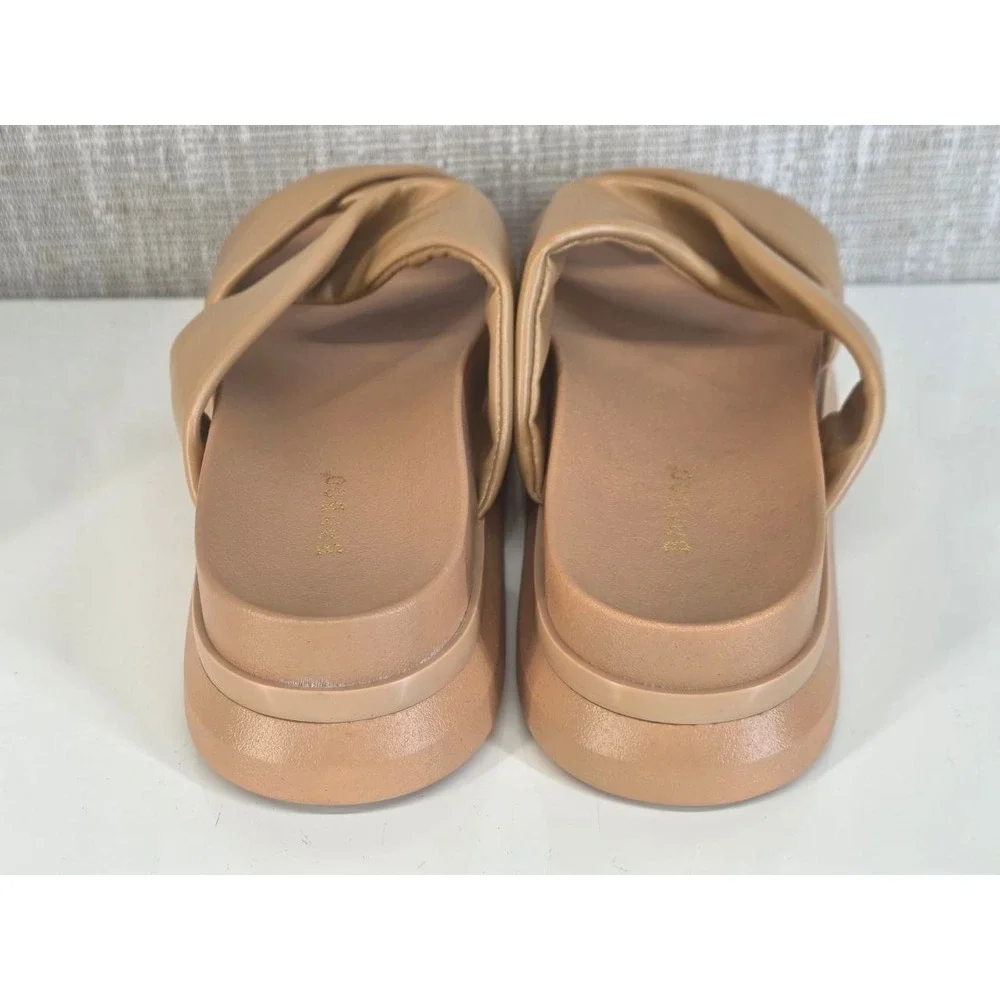 Bamboo‎ Reiki-11 Tan Platform Slide Sandals Double Twist Strap Size 11 052/022